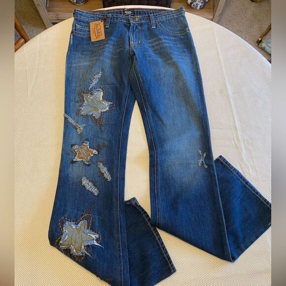 RARE NWT Von Dutch Star Patch Flare Jeans Y2K Deadstock Size 27 USA 34” Inseam - Picture 5 of 15